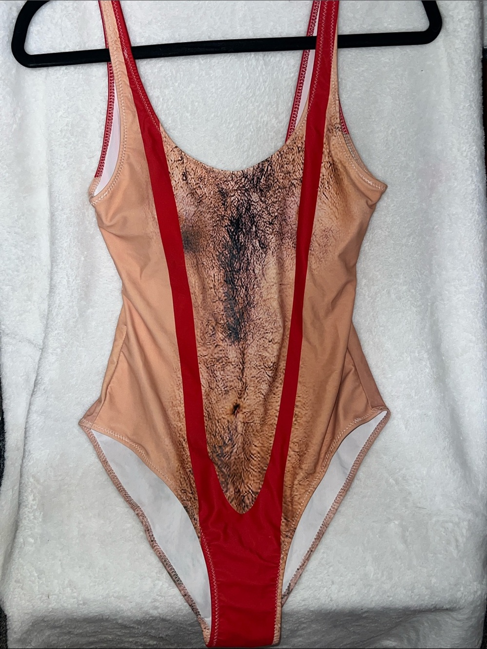 Red and Nude One-Piece Swimsuit with Center Print